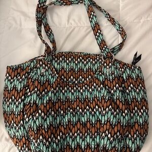 Vera Bradley Stylish Brown and Teal Patterned Tote Bag
